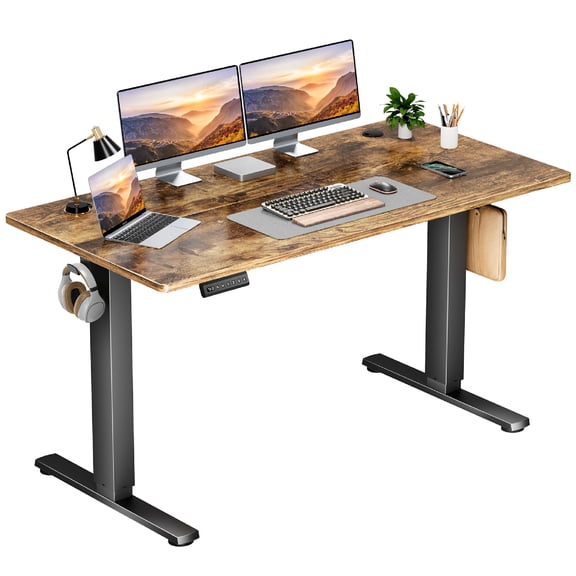 MCQ 55x24 Inch Electric Standing Desk, Ergonomic Rising Modern Lift Motorized Desktop Workstation for Work Home Office, Height Adjustable, Rust