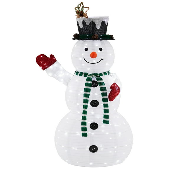 MCQ 5ft Lighted Snowman, Large Outdoor Christmas Decoration with 200 LED Lights, Multicolored Scarf and Hat, White Green