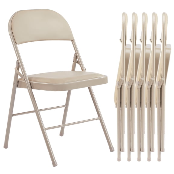 JIOABL 6 Folding Chairs, Sturdy Metal Frame, Waterproof Pu Leather, For Office, Kitchen, Dining Room, Weddings, Terrace, Garden, Khaki