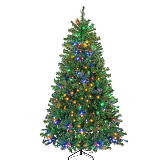 MCQ 7.5FT Prelit Artificial Christmas Tree, Realistic Spruce Design, Premium Multicolor LED Lights
