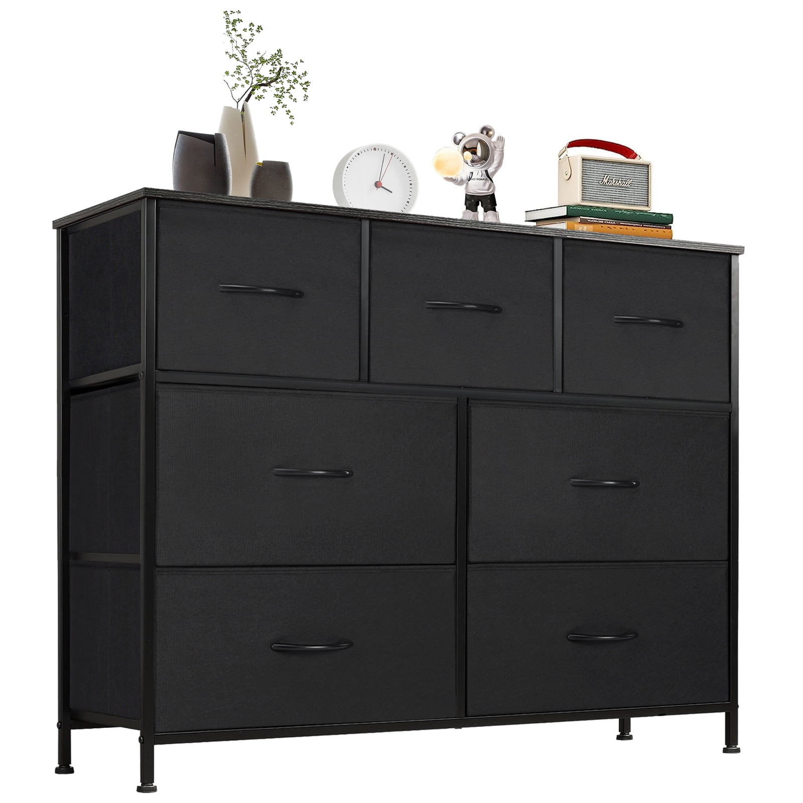 MCQ 7-Drawer Fabric Dresser with Metal Frame & Wood Top – Storage Organizer for Bedroom, Closet, Entryway, Black