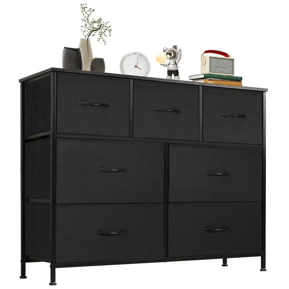 MCQ 7-Drawer Fabric Dresser with Metal Frame & Wood Top – Storage Organizer for Bedroom, Closet, Entryway, Black