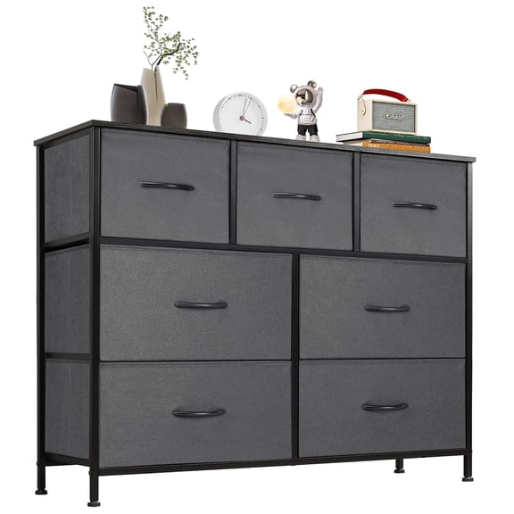 MCQ 7-Drawer Fabric Dresser with Metal Frame & Wood Top – Storage Organizer for Bedroom, Closet, Entryway, Gray