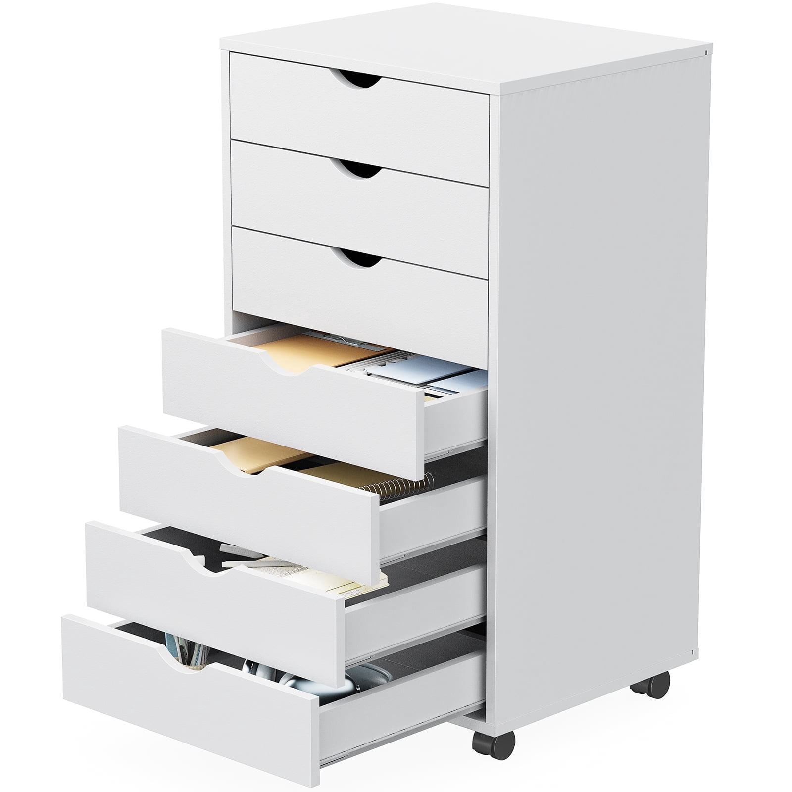 MCQ 7-Drawer Mobile File Cabinet Wooden Storage Chest with Wheels for Home Office Organize, Black