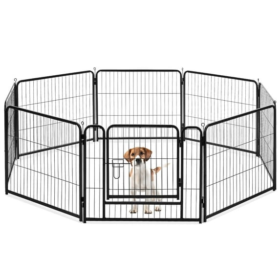 MCQ 8-Panel 24in Pet Playpen, Foldable Metal Exercise Pen with Lockable Door for Puppies, Dogs Indoors and Outdoors