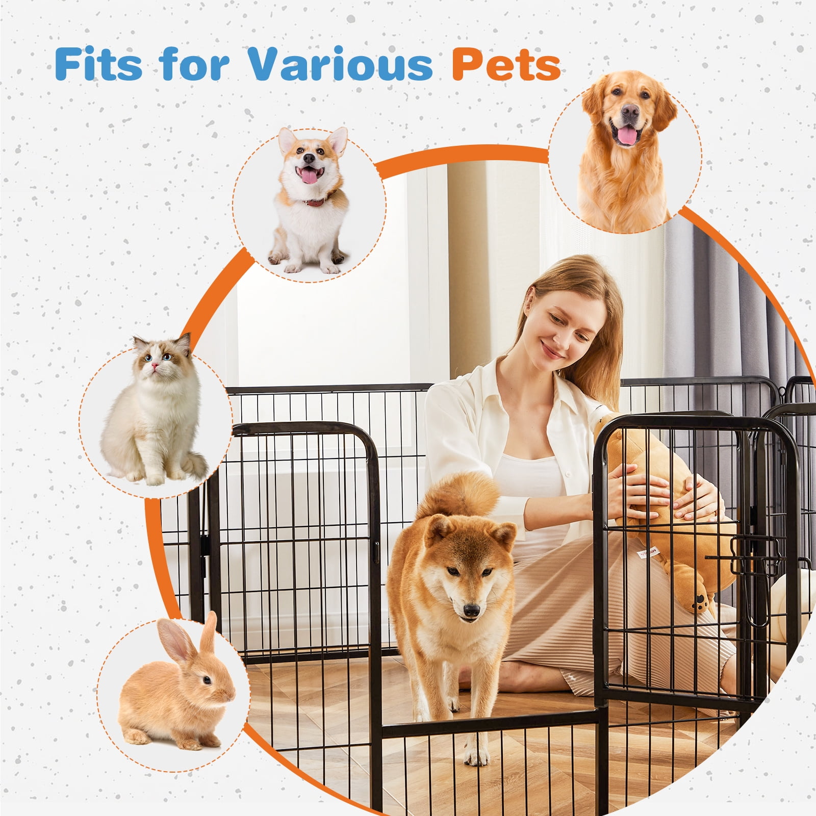 MCQ 8-Panel Heavy-Duty Dog Play Yard with Secure Gate – Portable 24-Inch Foldable Pen for Puppies & Small Pets