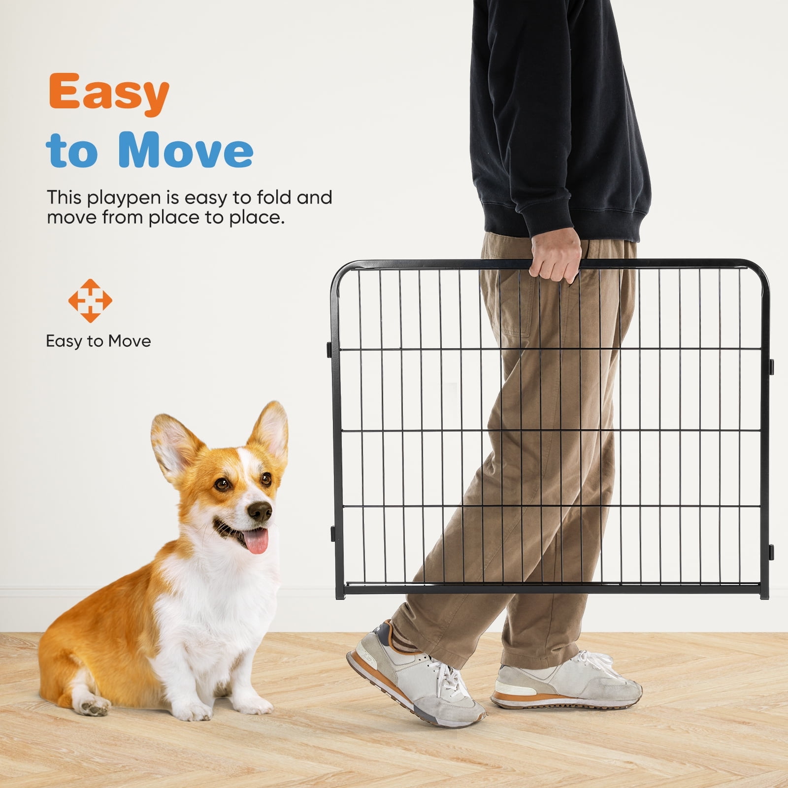 MCQ 8-Panel Portable Dog Playpen with Easy Lock Technology – Collapsible 24" Metal Fence for Your Pet's Safety and Fun Indoors & Outdoors