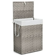 MCQ 90L Wicker Laundry Hamper with Lid, Foldable, Removable Liner, Handles, for Adults, Gray