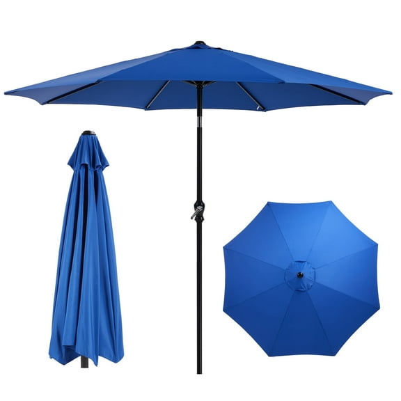 MCQ 9FT Patio Umbrella with Crank Lift & Tilt, Durable UV-Blocking for Outdoor Patio, Blue