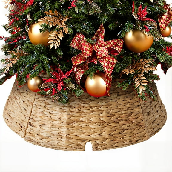 MCQ 9FT Pre-lit Artificial Christmas Tree with Christmas Tree Collar, Realistic Spruce Design, Premium Multicolor LED Lights