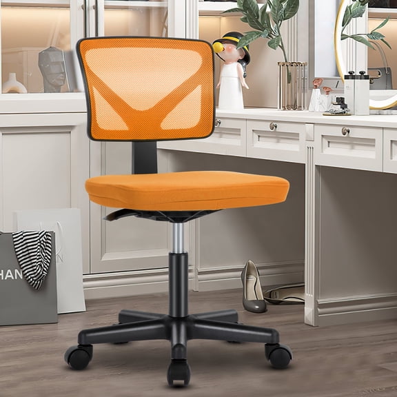 MCQ Armless Home Office Desk Chair with Adjustable Height, Rolling Mesh Computer Chair for Dorm Small Space, Orange