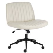 MCQ Armless Office Chair, Adjustable Height and Ergonomic Design, PU+PVC - Beige - With Wheels