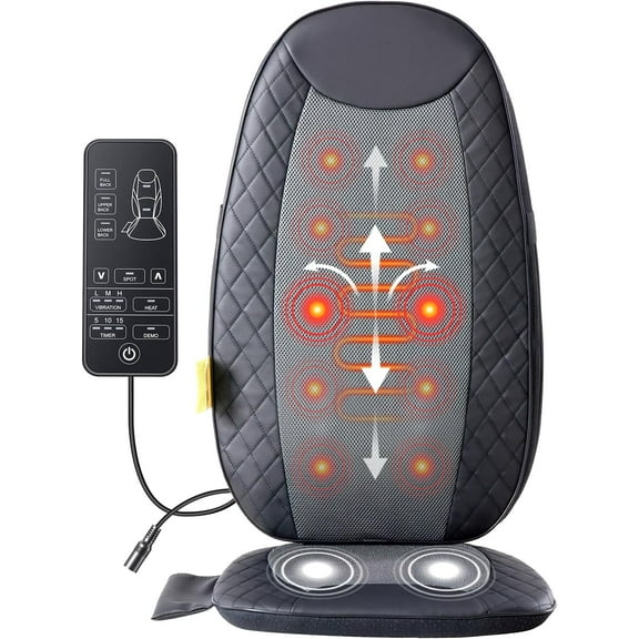 MCQ Back Massagers, Vibrating Heating Pad for Back, Massage Chair Pad for Pain Relief Deep Tissue, Shiatsu Neck and Back Massager, Back