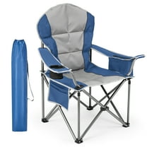 MCQ Camping Chair Outdoor Collapsible Padded Chairs with Cup Holder Cooler Bag Heavy Duty Portable for Garden Beach Fishing Sports， Blue Gray