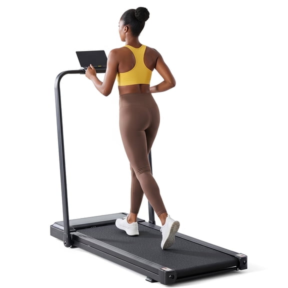 JIOABL Compact Treadmill Under-Desk Walking Pad with Arms, Quiet & Portable Exercise Workout Fitness Machine for Home Office Small Spaces, Black