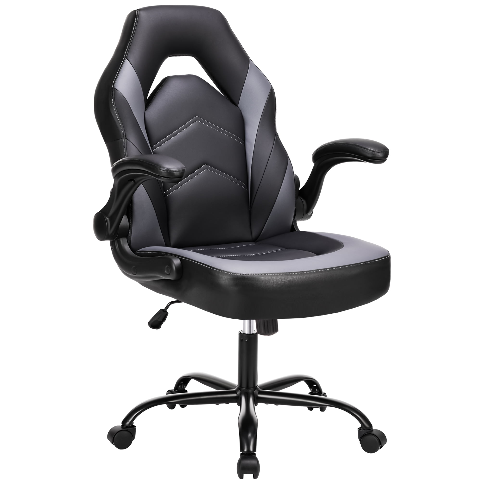 MCQ Computer Gaming Chair, Ergonomic Racing Chair with Flip-up Armrest, PU Leather, Black Grey