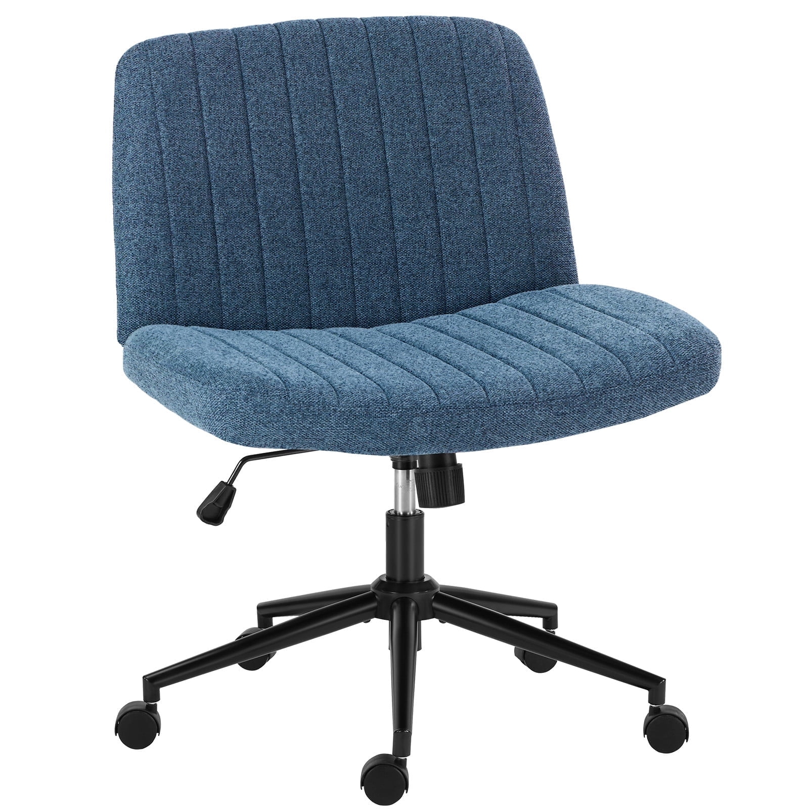 JIOABL Criss Cross Chair with Wheels,Wide Seat Ergonomic Desk Chair,U Shaped Backrest,Height Adjustable Armless Swivel Chair for Home Office,Vanity & Living Room,Linen Blue