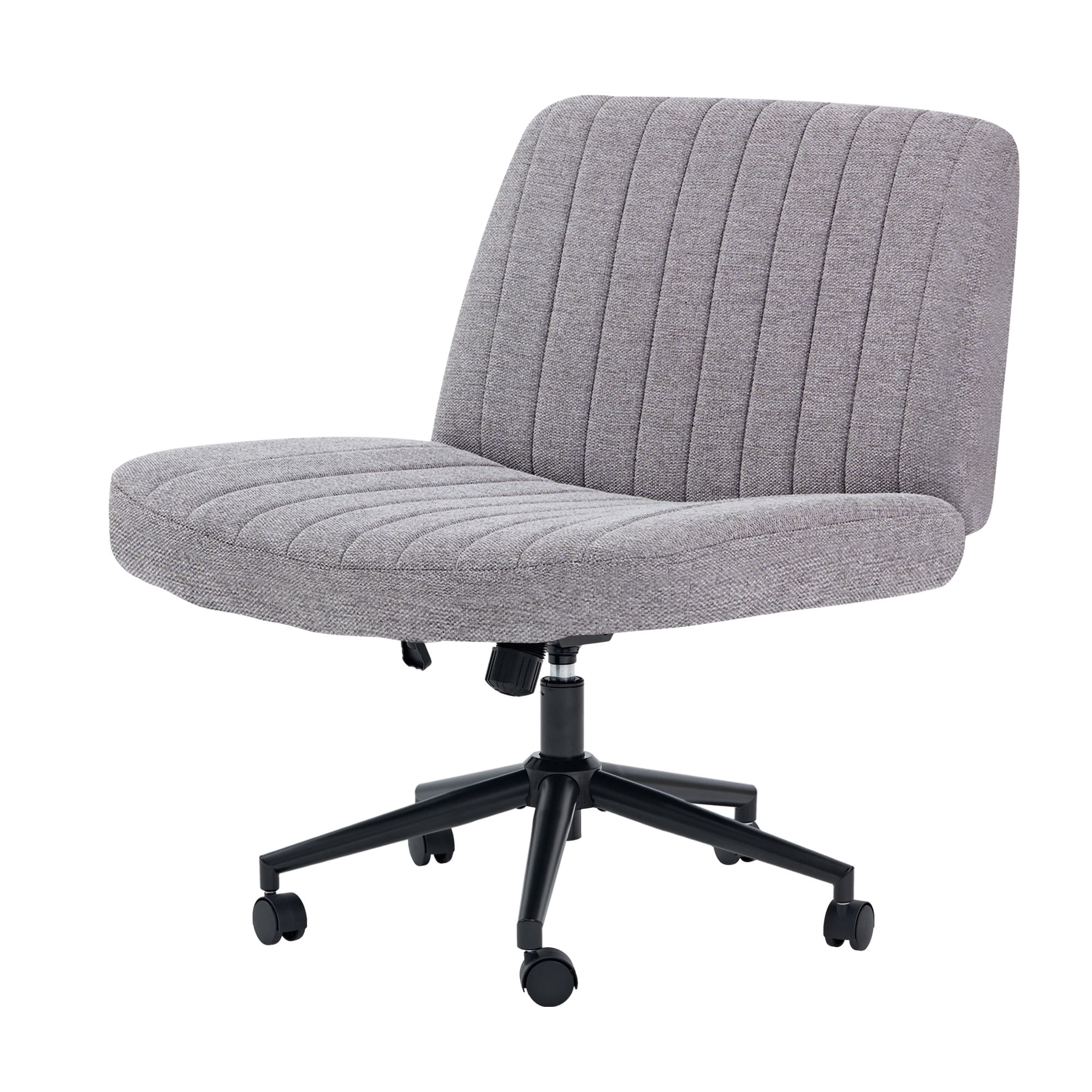 JIOABL Criss Cross Chair with Wheels,Wide Seat Ergonomic Desk Chair,U Shaped Backrest,Height Adjustable Armless Swivel Chair for Home Office,Vanity & Living Room,Linen Gray