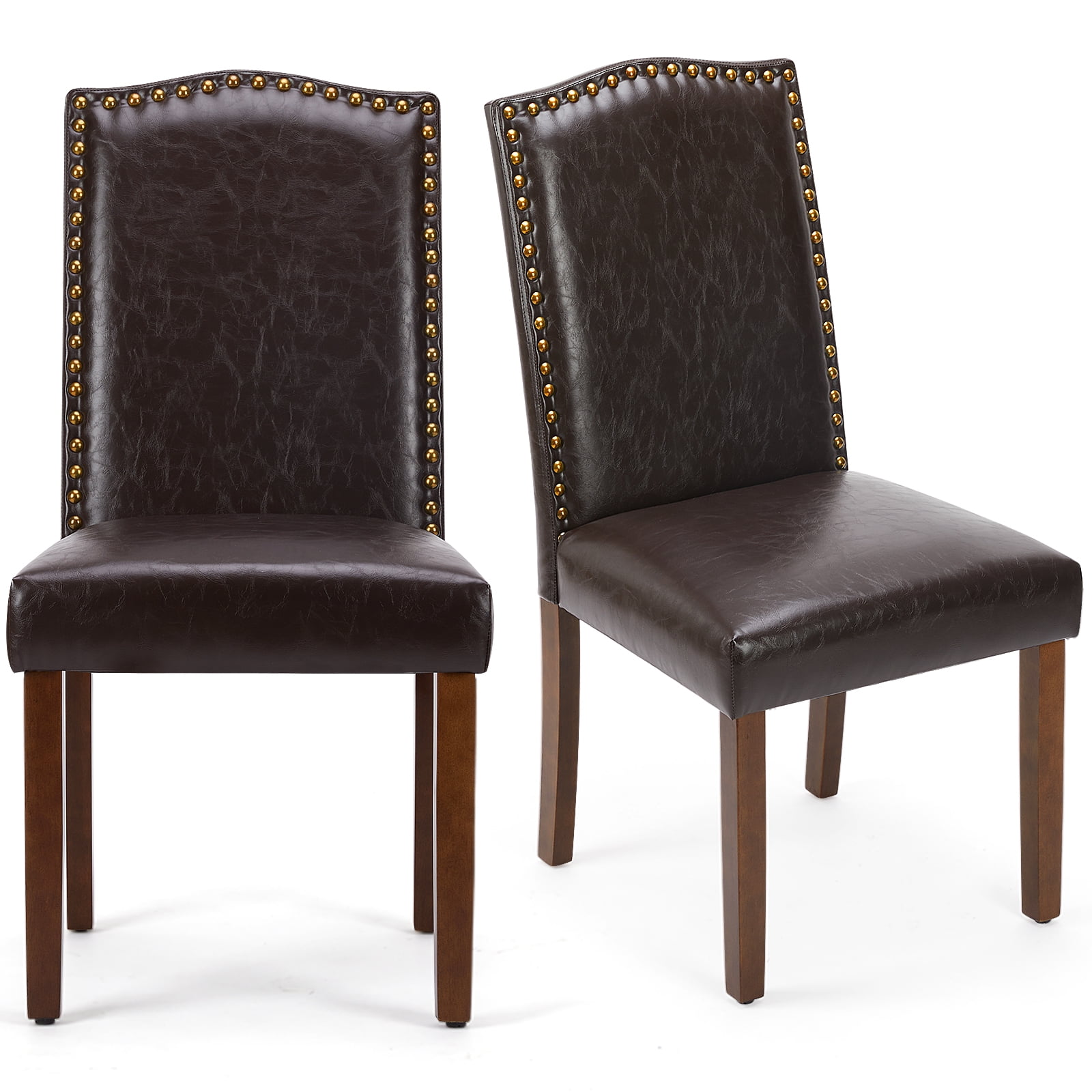 MCQ Dining Chairs Set of 2, Upholstered Fabric Kitchen Room Chairs, PU Leather, Brown