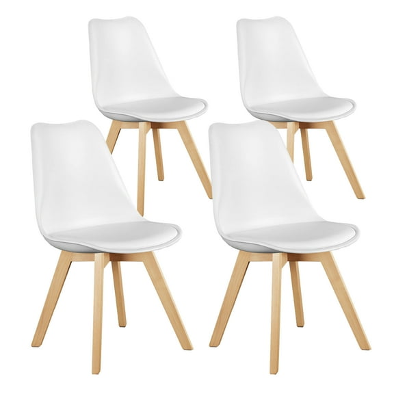 MCQ Dining Table and Chairs 4 Piece Set, Comfortable Dining Chairs - Solid Beech Legs and Soft Upholstered Seat for Kitchen, Living Room, White