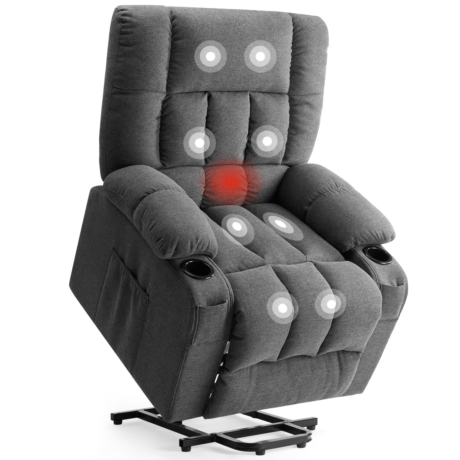 MCQ Recliner Chair, Single, Electric Lift Recliner with Massage and Heating, Gray, Includes Side Pockets and Cup Holders​