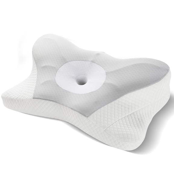 JIOABL Queen Size Ergonomic Contour Memory Foam Pillows, Cervical Neck Pillow with Cooling Case for Neck Pain Relief, Light Grey