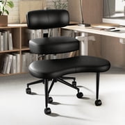 MCQ Ergonomic Cross Legged Office Chair for Adults, PU Leather, Adjustable Height, 360  Swivel, Black