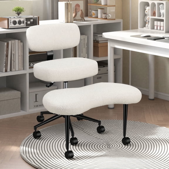 MCQ Ergonomic Cross Legged Office Chair for Adults, PU Leather, Adjustable Height, 360° Swivel, White