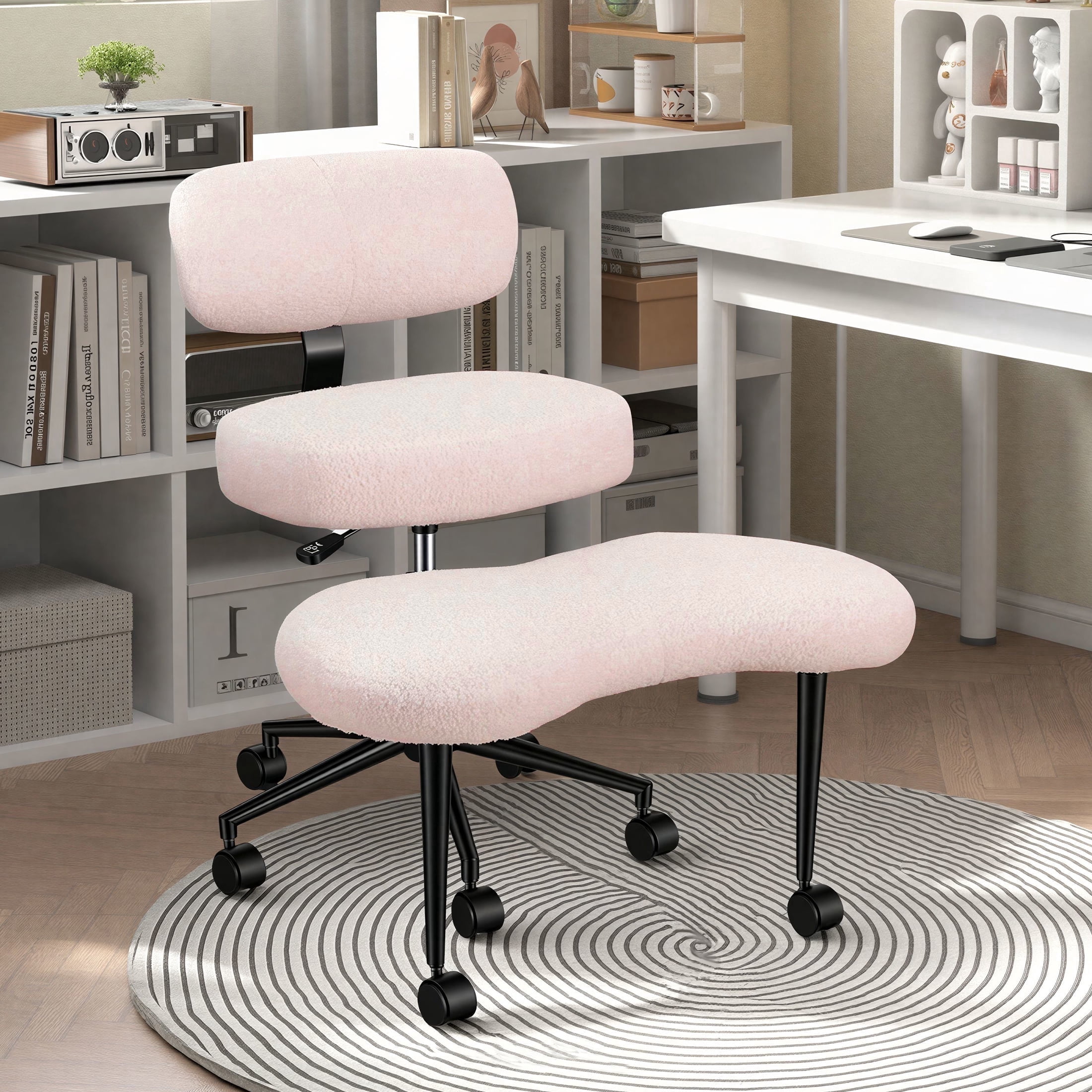 MCQ Ergonomic Cross Legged Office Chair for Adults, PU Leather, Adjustable Height, 360° Swivel, Pink
