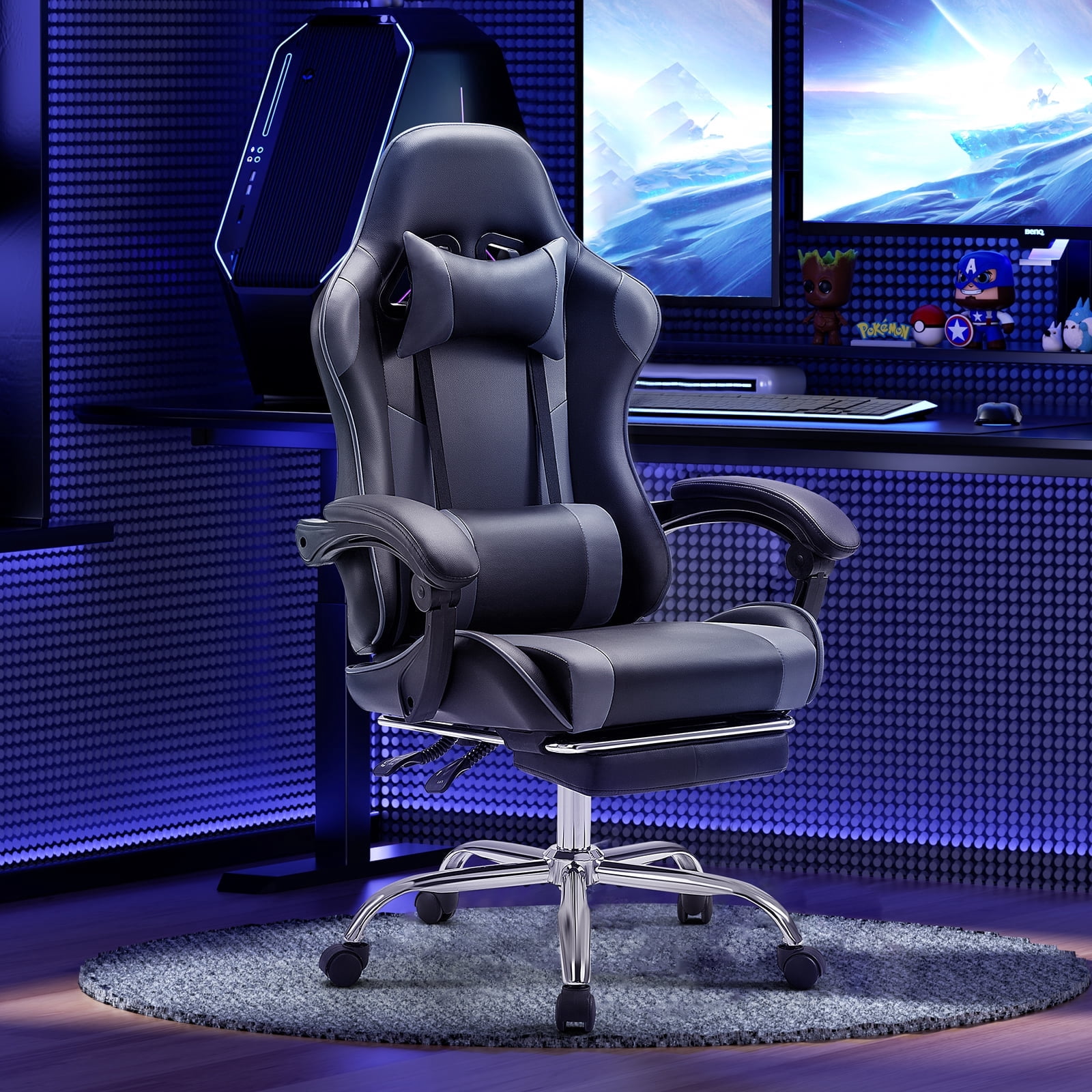 MCQ Ergonomic Gaming Chair With Headrest And Lumbar Pillow,Height Adjustable With 360°-Swivel Seat