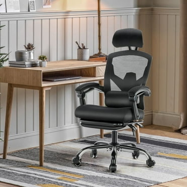 MCQ Ergonomic Mesh Office Chair, High Back Home Swivel Chairs with Adjustable Lumbar Support, Headrest, Footrest, and Armrests, Black
