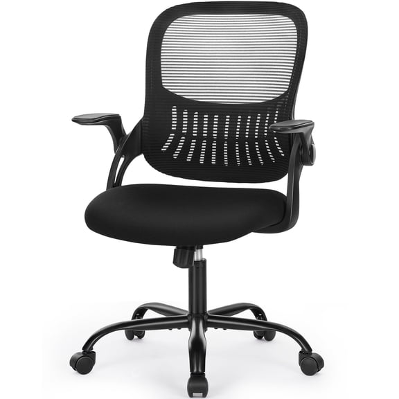 JIOABL Ergonomic Office Desk Chair, Adjustable and Flip-up Armrest Mesh Computer Chair with Lumbar Support Armrest Swivel Task Chair for Adults, Black