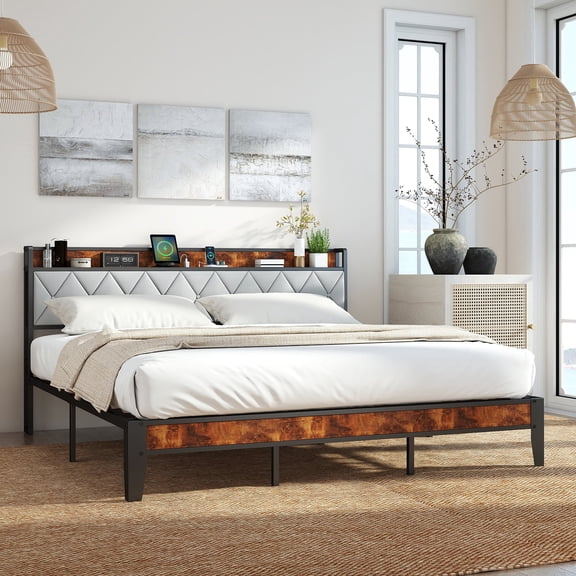 MCQ Full Bed Frame with Headboard Integrated Charging Station Required