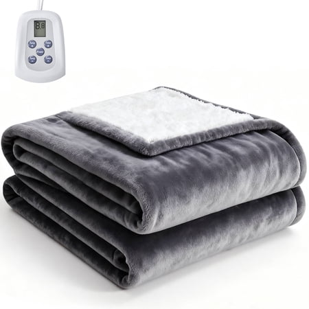 MCQ Full Size Electric Heated Blanket 84"x77" with Dual Zone Independent Control, Washable Flannel & Sherpa Fabric, 10 Heat Levels, Auto Shut-Off