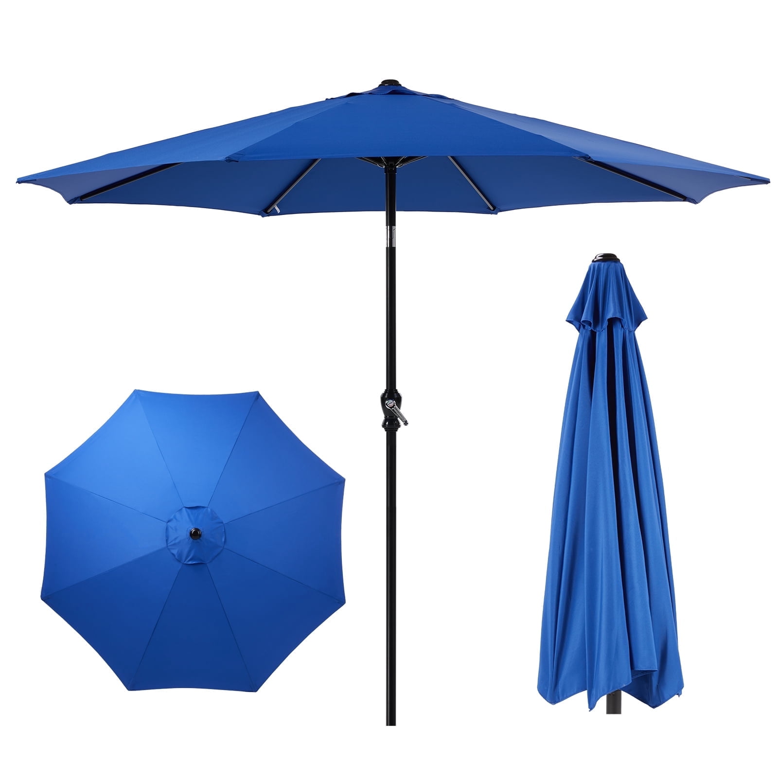 JIOABL Patio Umbrella - 9 ft Outdoor Shade with Crank, 5-Rib Design & UV15+ Fabric for Balcony or Deck, Blue