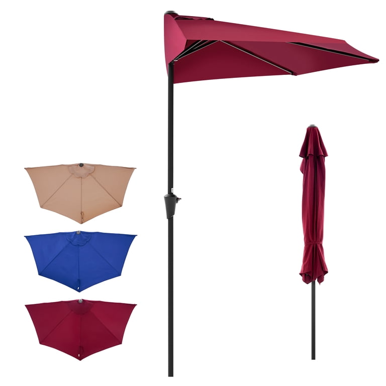 9-foot half patio umbrella FLAME&SHADE 9 ft with Push Button Tilt, Aqua Blue Yes Tilt 9 FT Patio Umbrella Half