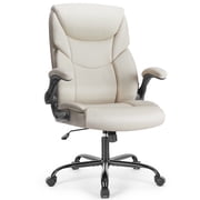 MCQ Home Ergonomic Office Chair, Heavy Duty Task Chairs with Wheels, Flip-up Arms, Adjustable Height, PU Leather, White