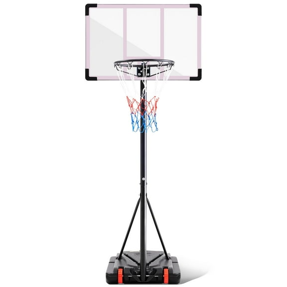 MCQ Kids Basketball Hoop, Adjustable 5.1-8.5ft Portable Goal for Indoors/Outdoors with Enlarged Base, PC Backboard, Red