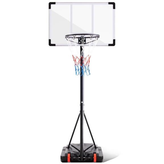JIOABL Kids Basketball Hoop, Adjustable 5.1-8.5ft Portable Goal for Indoors/Outdoors with Enlarged Base, PC Backboard, White