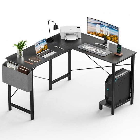 MCQ L Shaped Desk - Computer Desk Gaming Corner 50 Inch Home Office Writing Student Work PC Table, Black