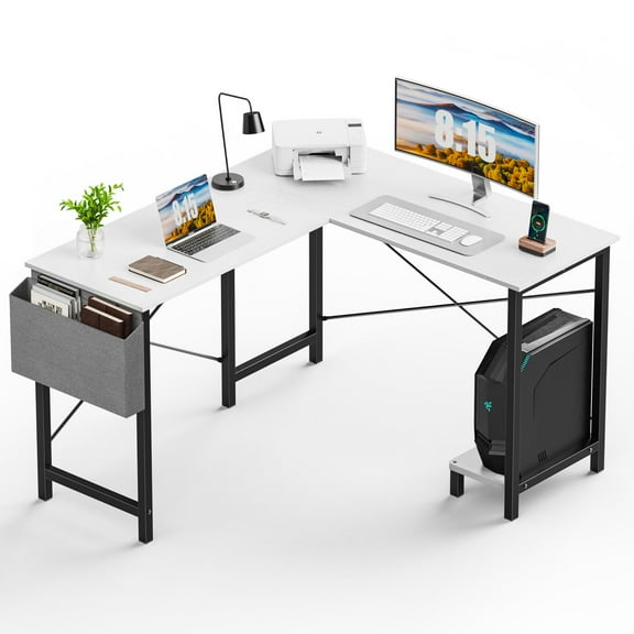 MCQ L Shaped Desk - Computer Desk Gaming Corner 50 Inch Home Office Writing Student Work PC Table, White