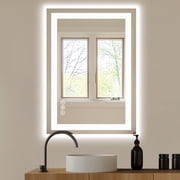 JIOABL LED Bathroom Mirror 24"x 32" with Stepless Dimmable Wall Mirrors with Anti-Fog, Vanity Mirror with 3 Color Modes, Shatter-Proof, Bathroom Mirror with LED
