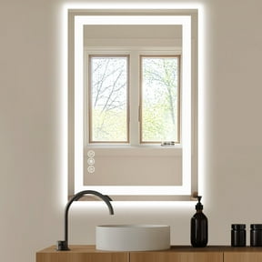 JIOABL LED Bathroom Mirror 24"x 36" with Stepless Dimmable Wall Mirrors with Anti-Fog, Vanity Mirror with 3 Color Modes, Shatter-Proof, Bathroom Mirror with LED Lights