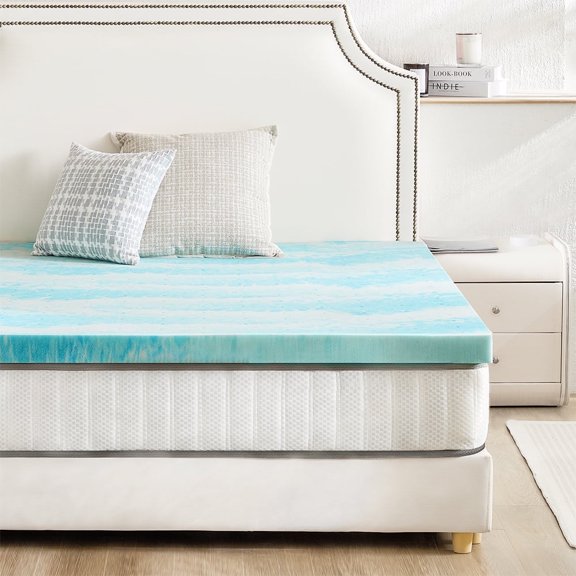 MCQ Memory Foam Cooling Gel Mattress Topper, 2 Inch King, Pressure Relief for Back Pain, Comfort Enhancer for Home