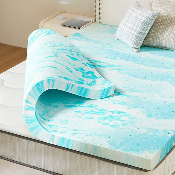 MCQ Memory Foam Cooling Gel Mattress Topper, 3 Inch Full, Pressure Relief for Back Pain, Comfort Enhancer for Home