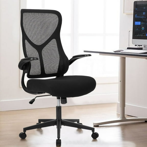 MCQ Mesh Ergonomic Office Desk Chair, High Back Swivel Computer Chair, With 2D Headrest, Up&Down Lumbar Support, Adjustable Flip-up Armrests, Black