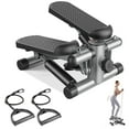 thumbnail image 1 of MCQ Mini Stepper for Exercise at Home, Stair Step Workout Machine with Resistance Band and Over 300lb Weight Capacity, Hydraulic Fitness Stepper with LCD Monitor, Silver, 1 of 8