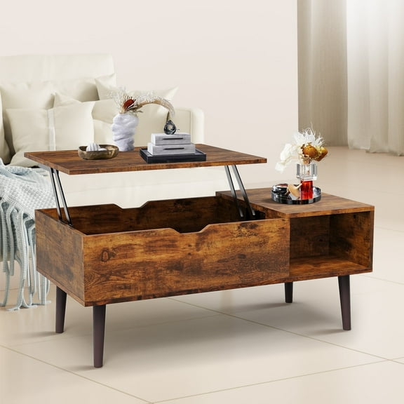 MCQ Modern Lift-Top Coffee Table for Living Room - Adjustable Height Convertible Center Table with Storage, Espresso Finish, Rust
