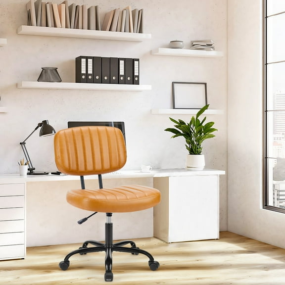 MCQ Modern Low Back Office Chair, Height Adjustable Swivel Task Chair for Home or Dorm Desk, Brown