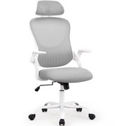 MCQ Office Chair, High Back Mesh Chair, with Headrest and Fixed Armrests, Grey